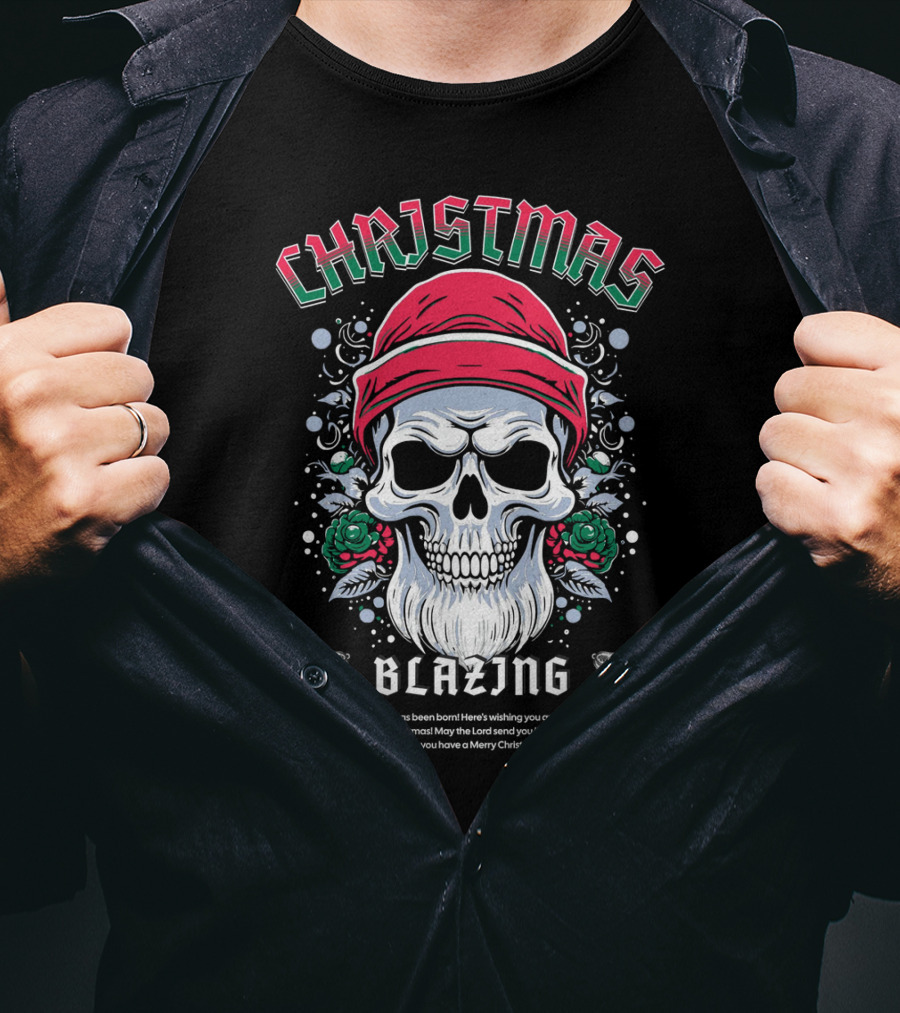 CHAJISMIS Blazing Skull Joy To The World Merry Christmas T-Shirt