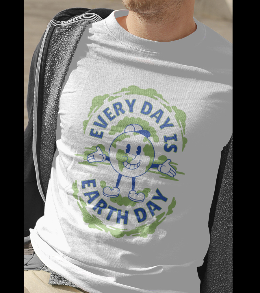 Every Day Is Earth Day Globe Character Smiling T-Shirt