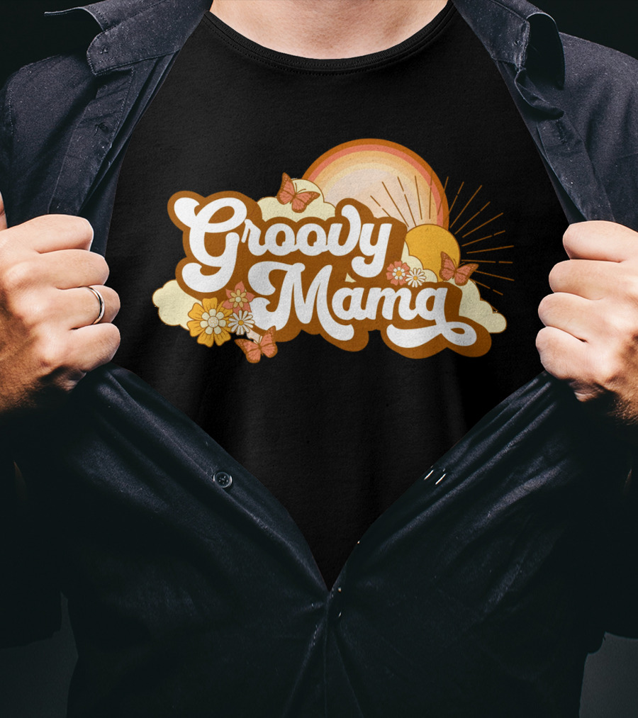 Groovy Mama Retro Sunflower Butterflies T-Shirt