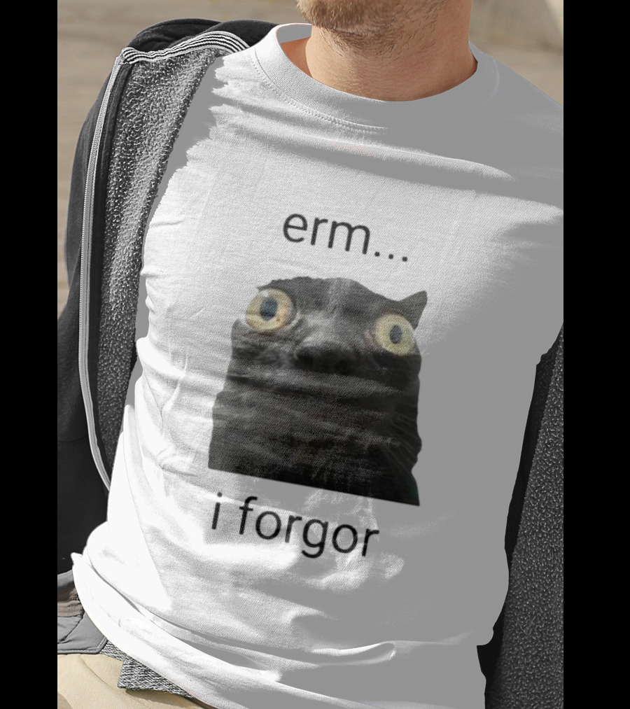 Erm I Forgor Meme Cat Eyes Wide Black Humor T-Shirt