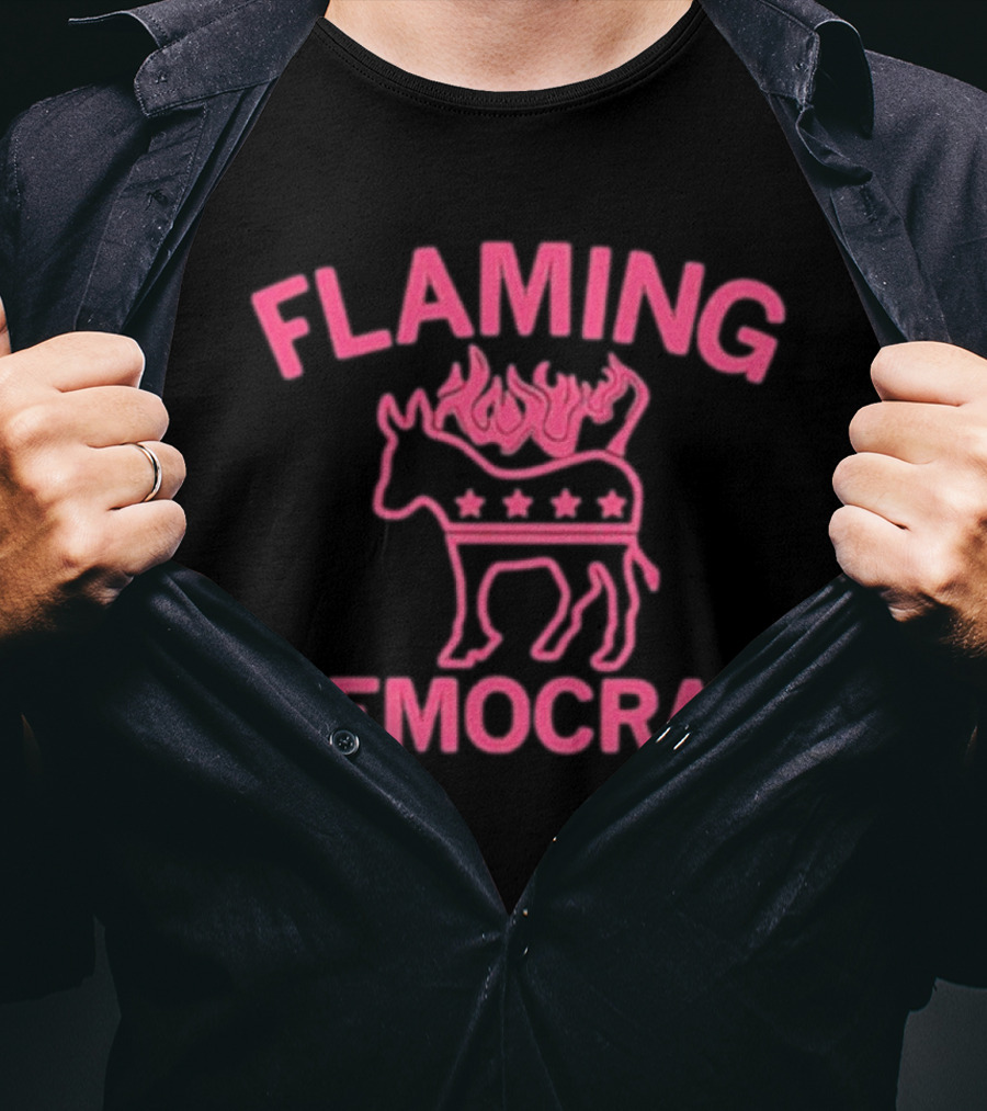 Flaming Democrat Donkey With Stars And Flames T-Shirt
