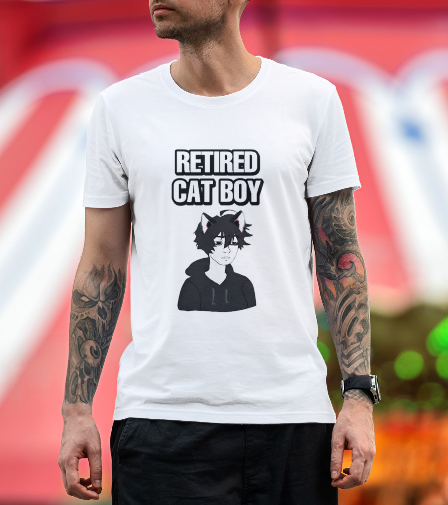 RETired Cat Boy With Black Hoodie And Cat Ears T-Shirt