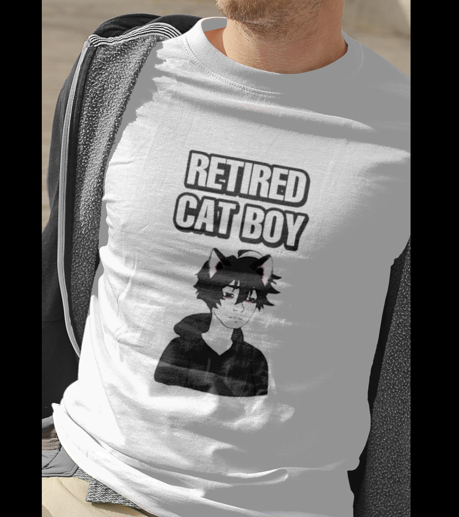 RETired Cat Boy With Black Hoodie And Cat Ears T-Shirt