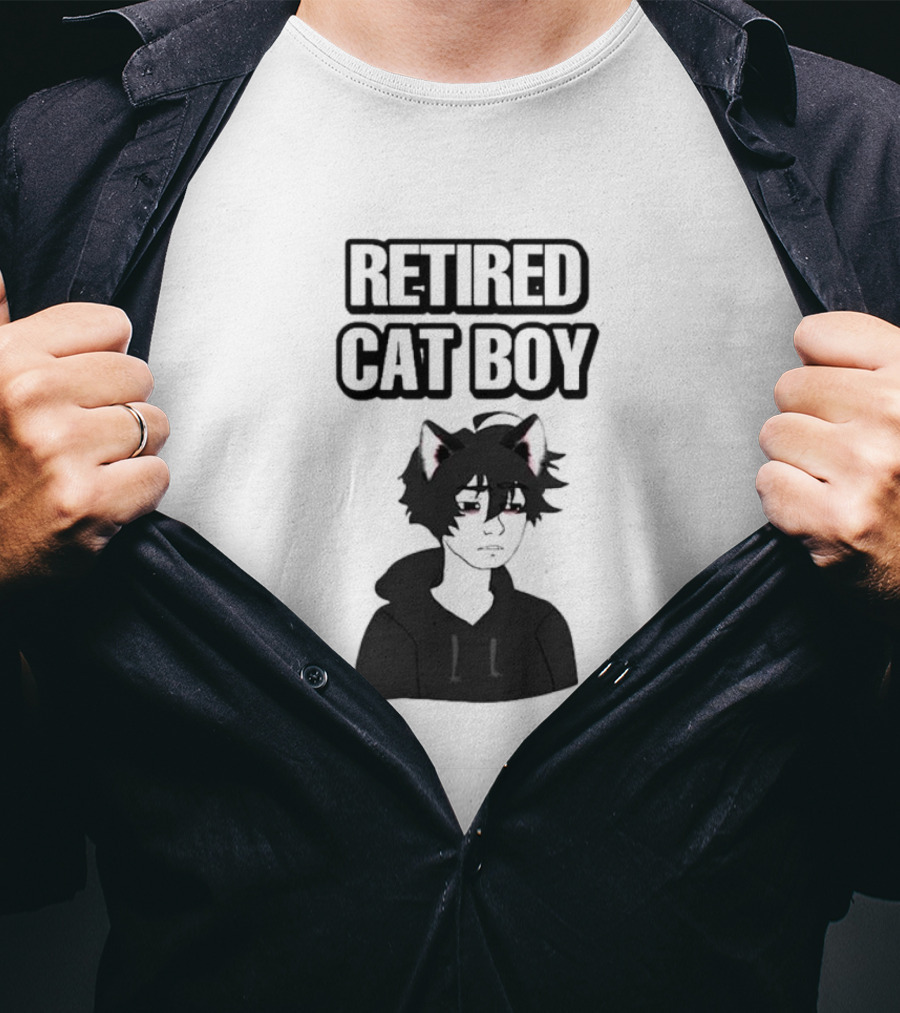 RETired Cat Boy With Black Hoodie And Cat Ears T-Shirt
