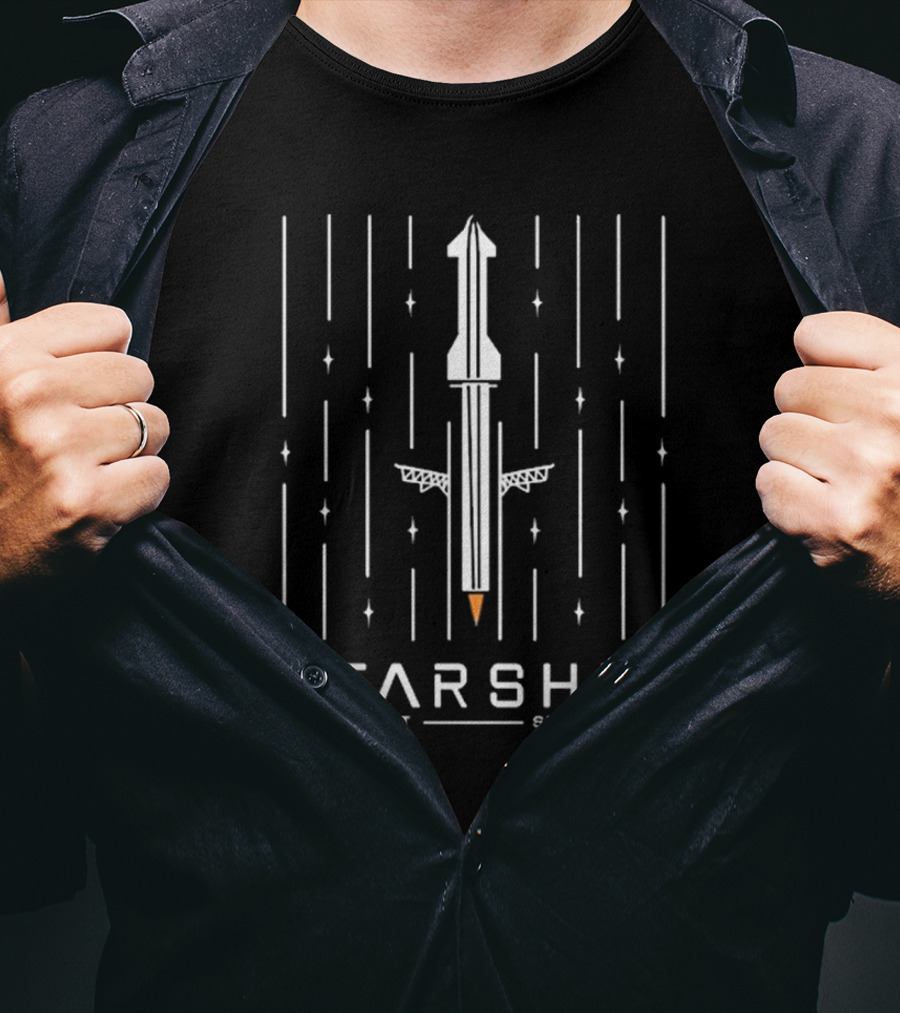 Starship Launch Illustration With Test Flight Starbase TX T-Shirt