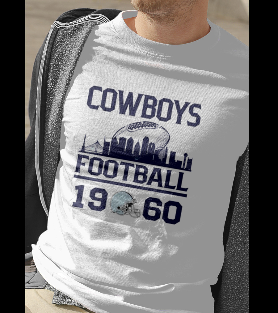 Cowboys Football 1960 Skyline With Helmet And Cityscape T-Shirt