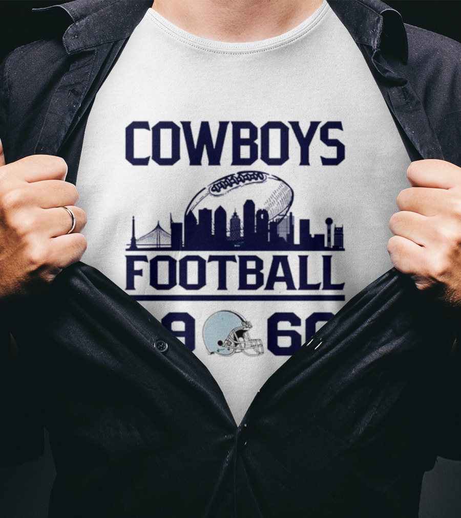Cowboys Football 1960 Skyline With Helmet And Cityscape T-Shirt