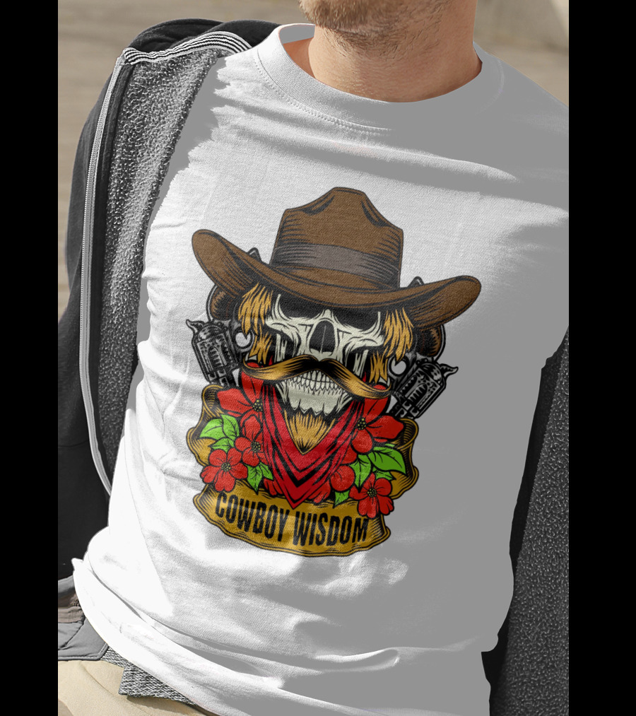 Cowboy Wisdom Skull Western Skeleton Bandana Pistols Flowers T-Shirt