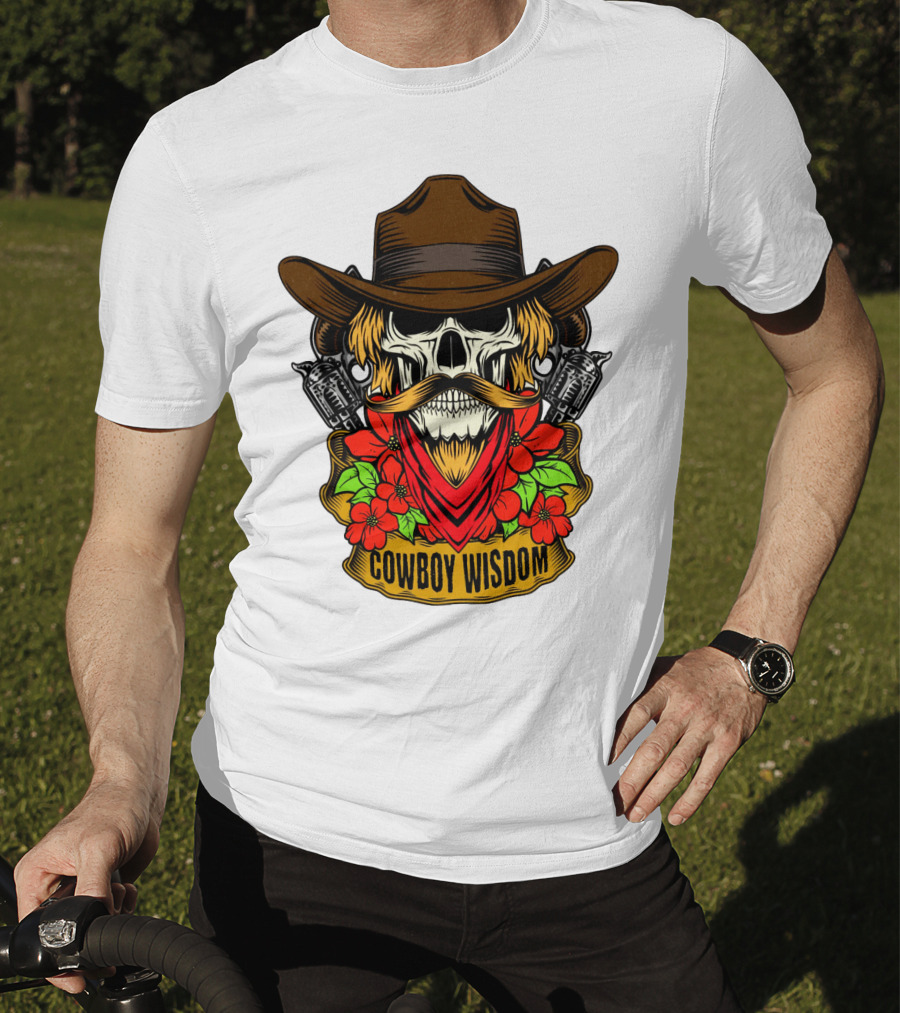 Cowboy Wisdom Skull Western Skeleton Bandana Pistols Flowers T-Shirt