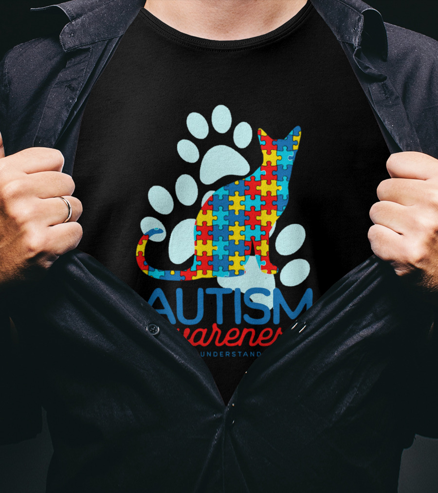 Autism Awareness Accept Understand Love Puzzle Cat Paw T-Shirt