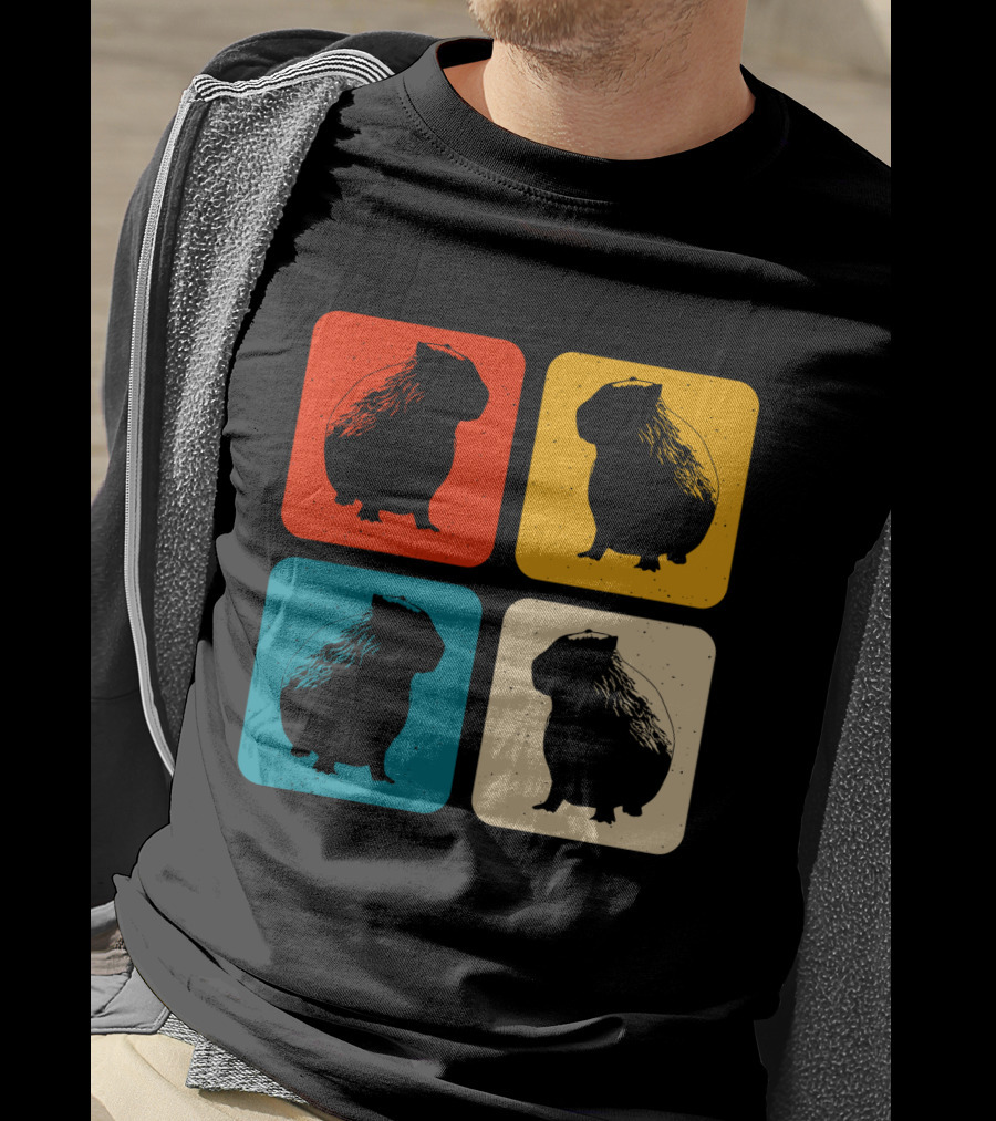 Vintage Capybara Pop Art Silhouette Four Colors Squares T-Shirt