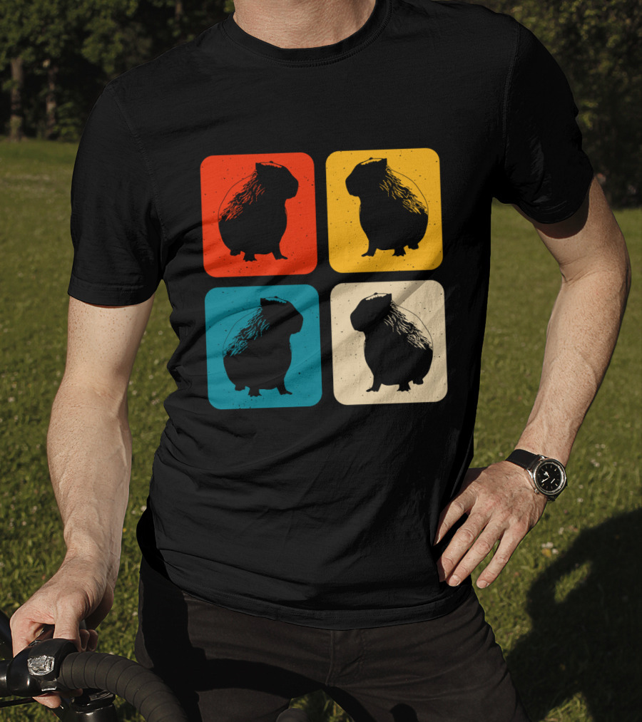 Vintage Capybara Pop Art Silhouette Four Colors Squares T-Shirt