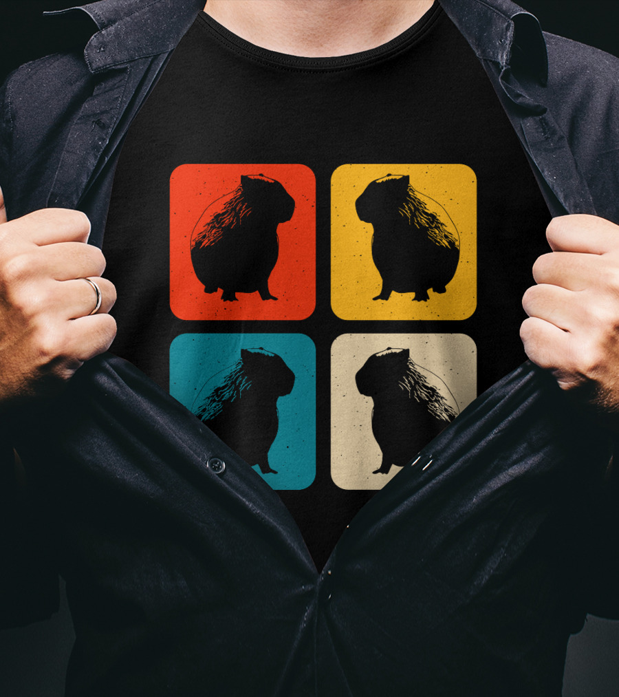 Vintage Capybara Pop Art Silhouette Four Colors Squares T-Shirt