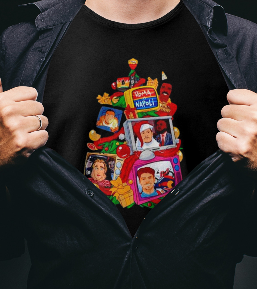 Roma Napoli Matchday Christmas Tree With Television Characters T-Shirt