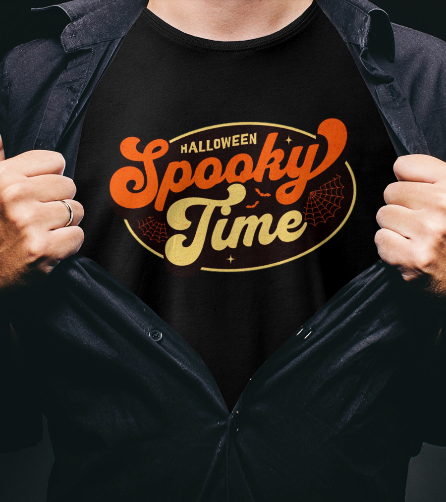 Halloween Spooky Time Bats And Webs T-Shirt