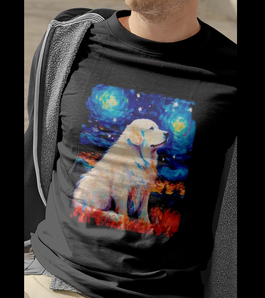 Starry Night Great Dog Van Gogh Style Golden Retriever T-Shirt