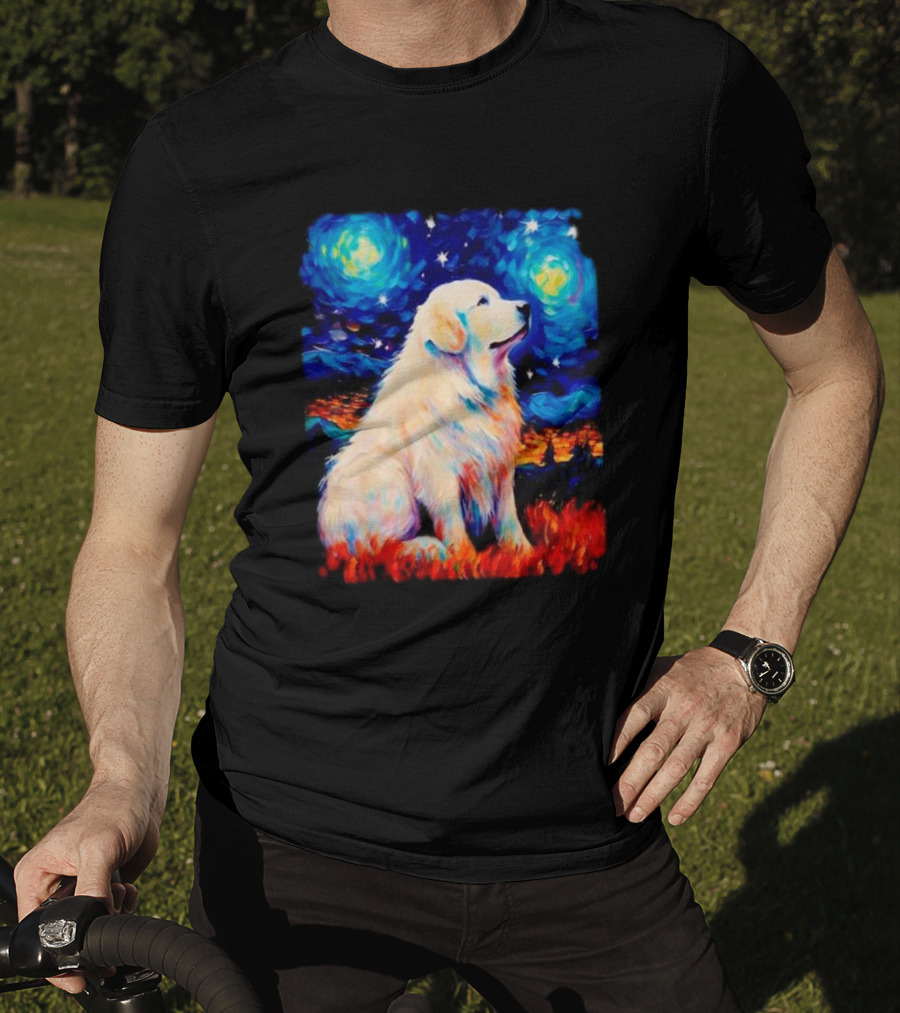 Starry Night Great Dog Van Gogh Style Golden Retriever T-Shirt