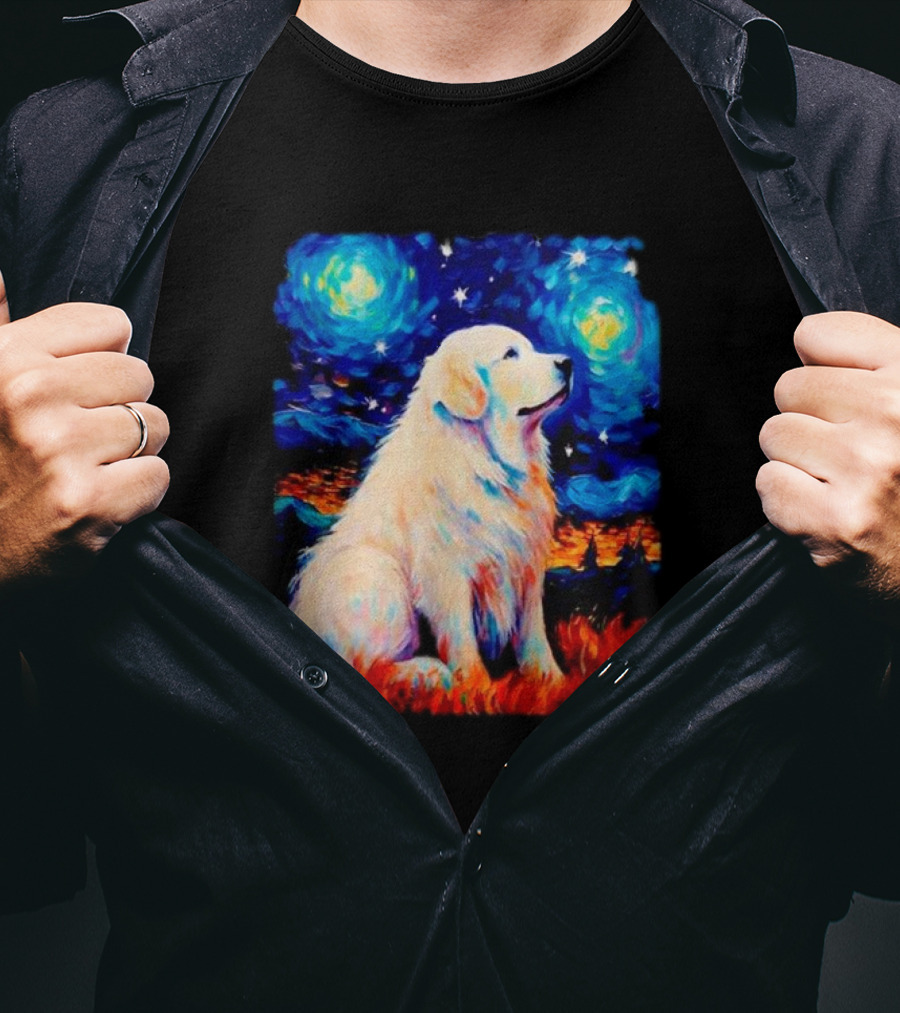 Starry Night Great Dog Van Gogh Style Golden Retriever T-Shirt