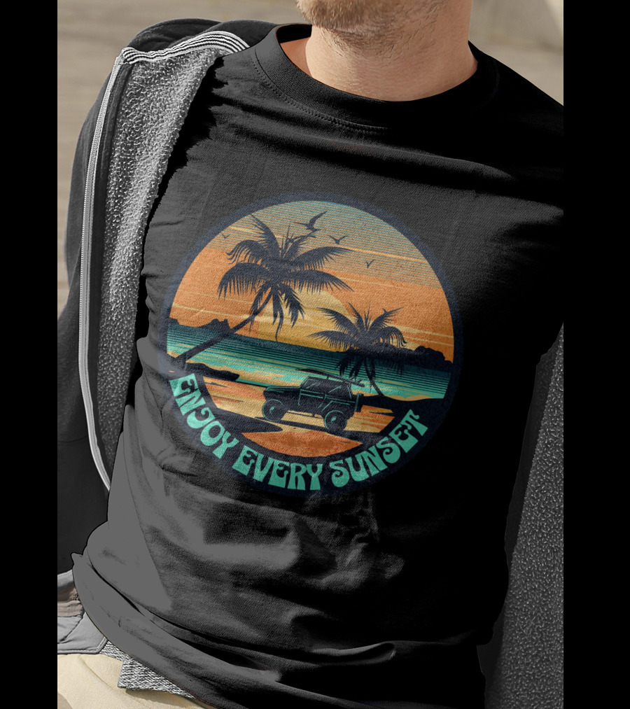 Enjoy Every Sunset Tropical Beach Jeep Adventure T-Shirt