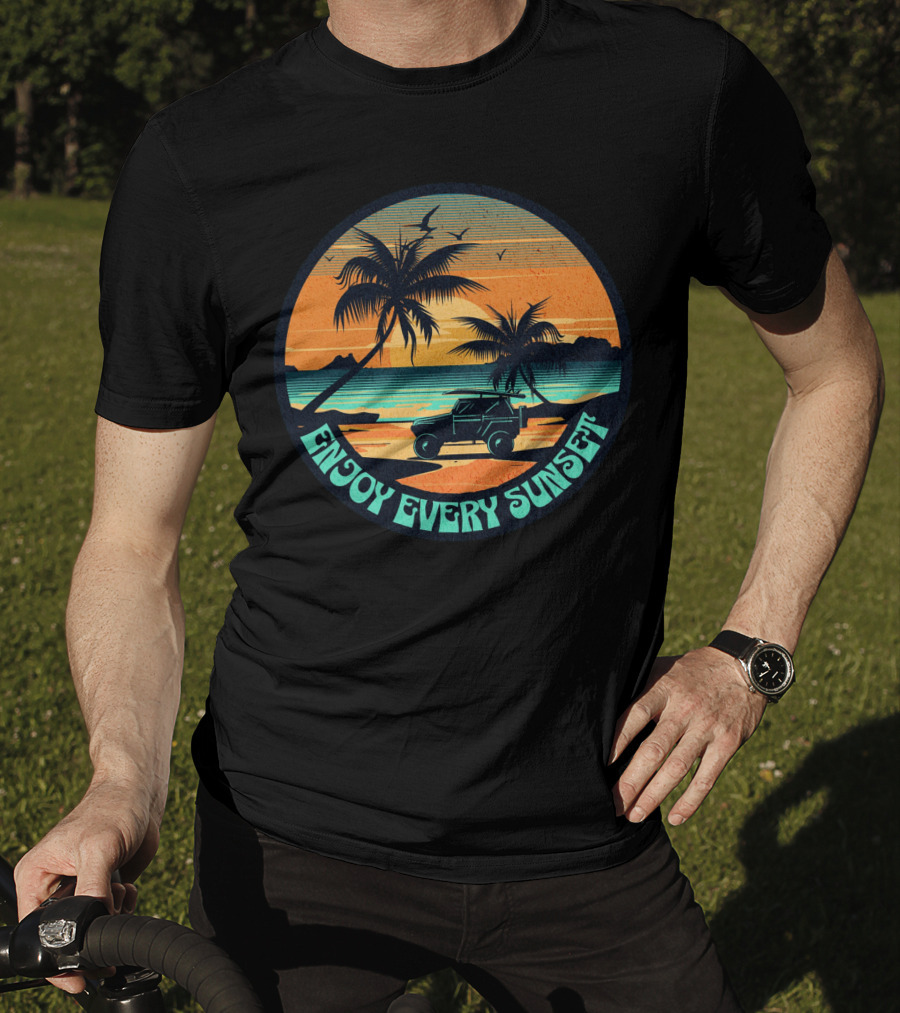 Enjoy Every Sunset Tropical Beach Jeep Adventure T-Shirt