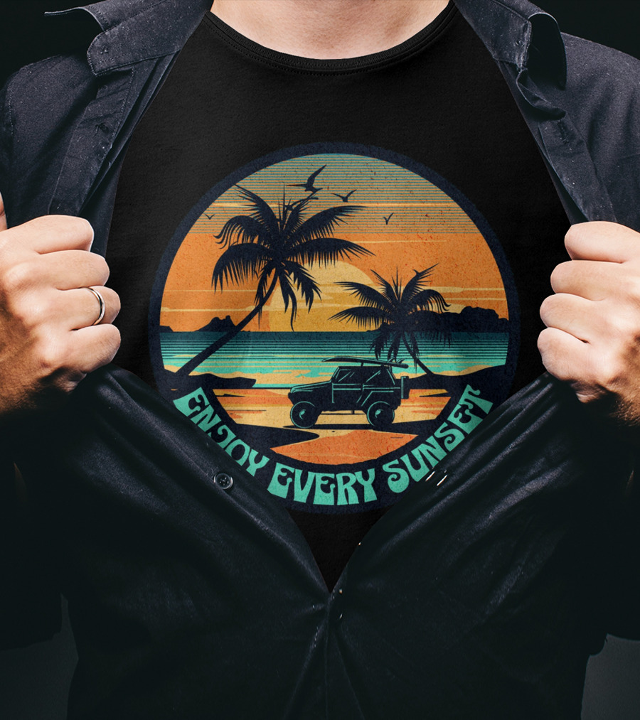 Enjoy Every Sunset Tropical Beach Jeep Adventure T-Shirt