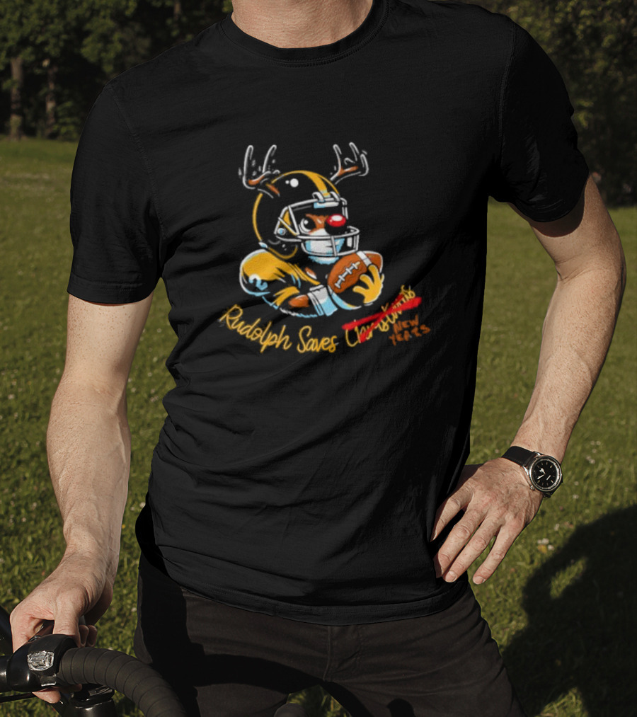 Rudolph Saves New Years Football Reindeer Helmets T-Shirt