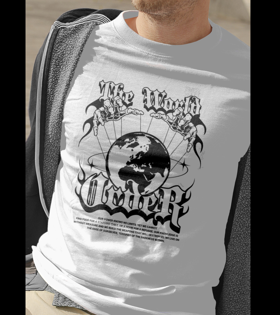The World Order Global Control Earth In Hands Dark Gothic T-Shirt