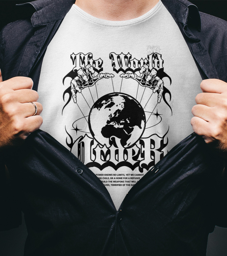 The World Order Global Control Earth In Hands Dark Gothic T-Shirt