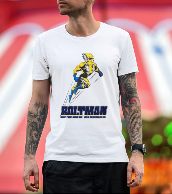 Premium T-Shirt: Boltman Superhero Speedster Art Yellow and Blue T-Shirt Boltman Superhero Speedster Art Yellow and Blue T-Shirt