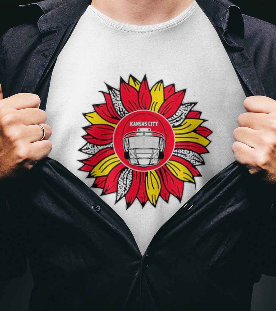 Kansas City Chiefs Football Helmet Sunflower T-Shirt