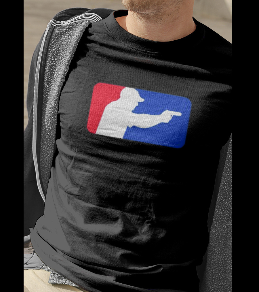 Major League Shooter Silhouette In Red White And Blue Rectangle T-Shirt