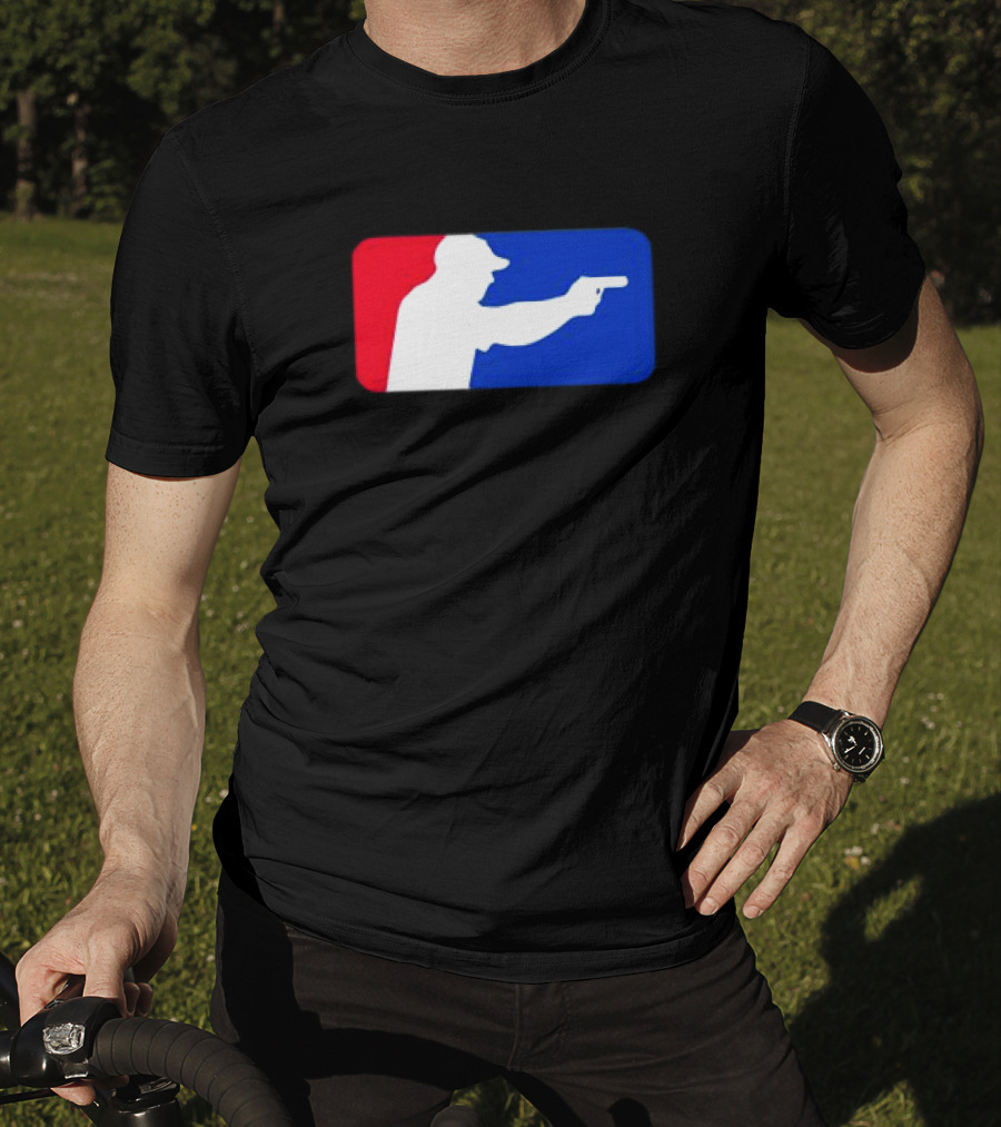 Major League Shooter Silhouette In Red White And Blue Rectangle T-Shirt
