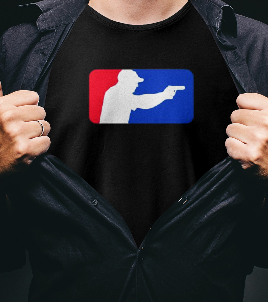 Major League Shooter Silhouette In Red White And Blue Rectangle T-Shirt