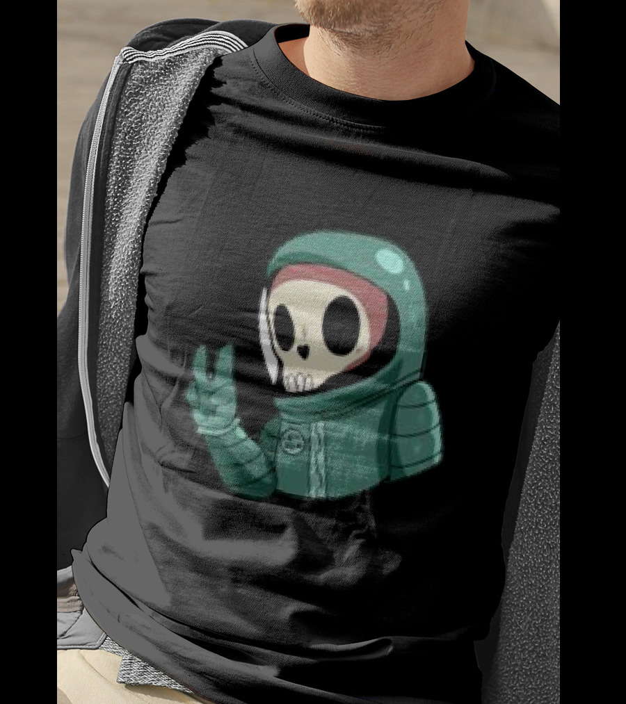 Peace Homie Skull Astronaut In Green Suit Making V-Sign T-Shirt