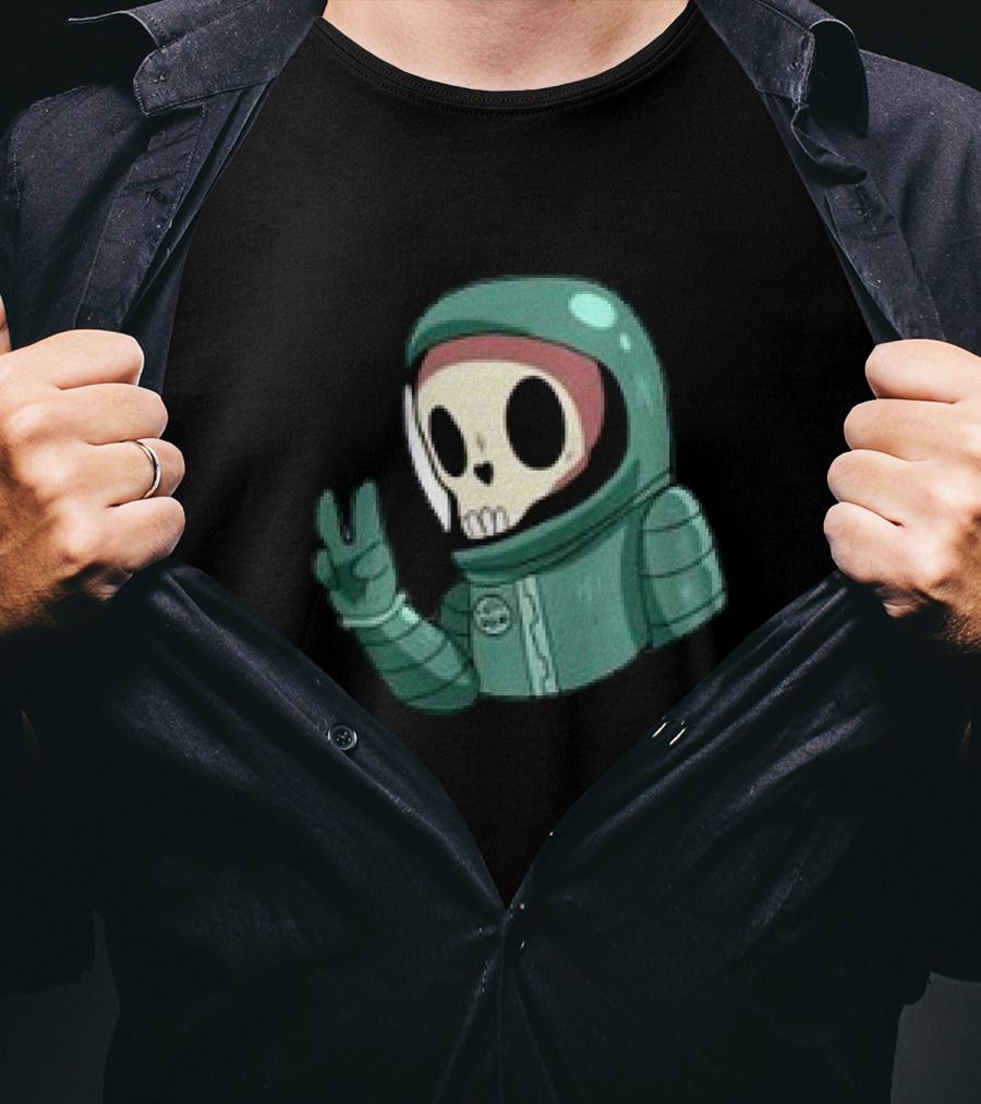 Peace Homie Skull Astronaut In Green Suit Making V-Sign T-Shirt