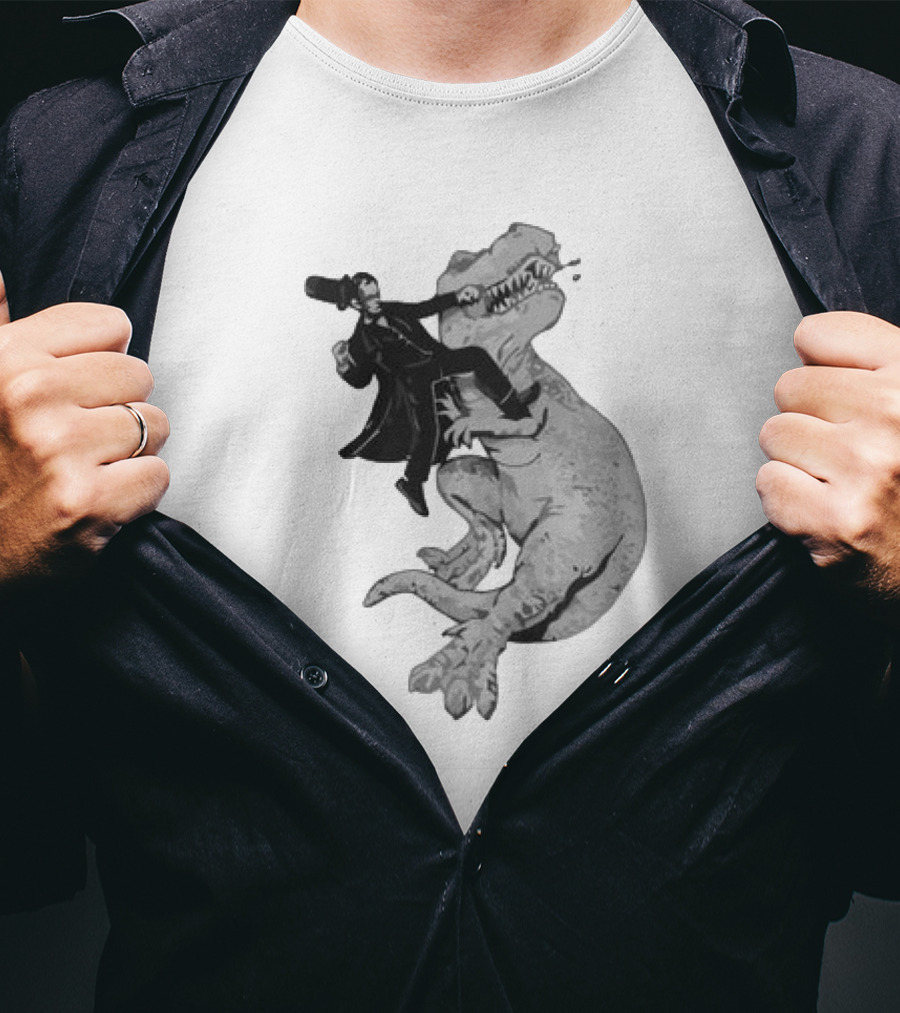 Punching ARex Like A Boss Victorian Gentleman Fighting Dinosaur T-Shirt