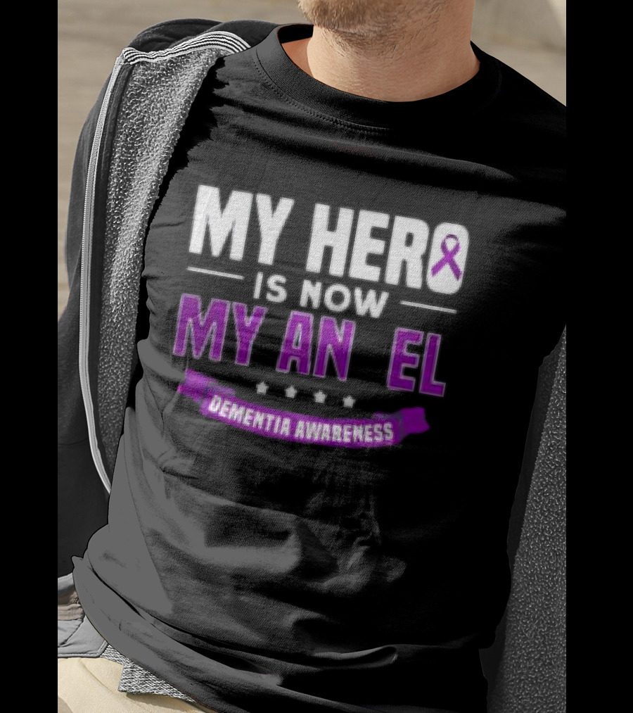 My Hero Is Now My Angel Purple Ribbon Dementia Awareness T-Shirt