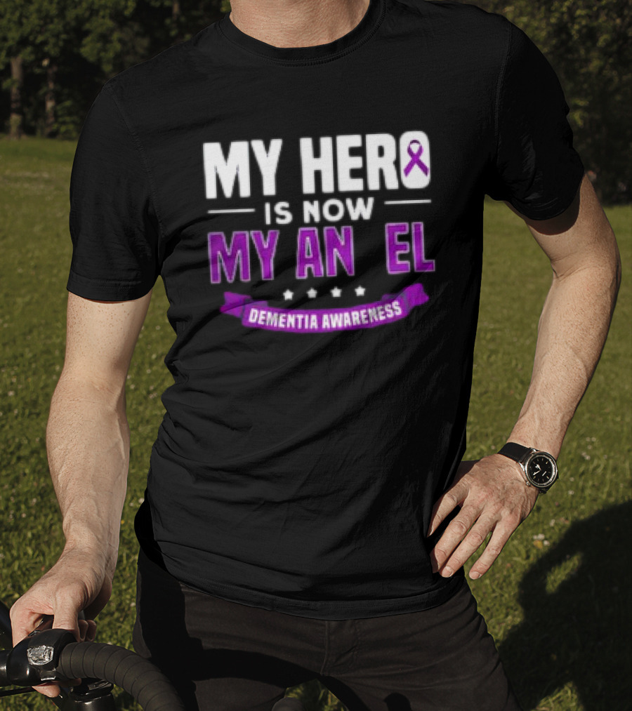 My Hero Is Now My Angel Purple Ribbon Dementia Awareness T-Shirt