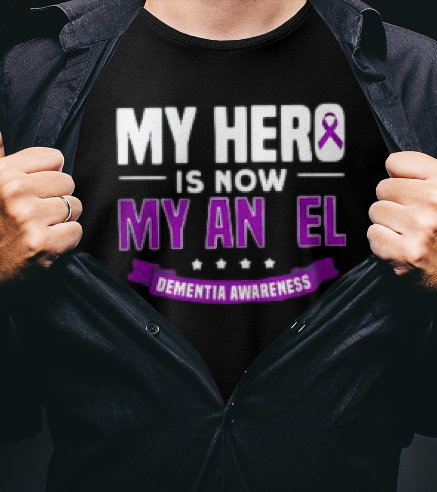 My Hero Is Now My Angel Purple Ribbon Dementia Awareness T-Shirt