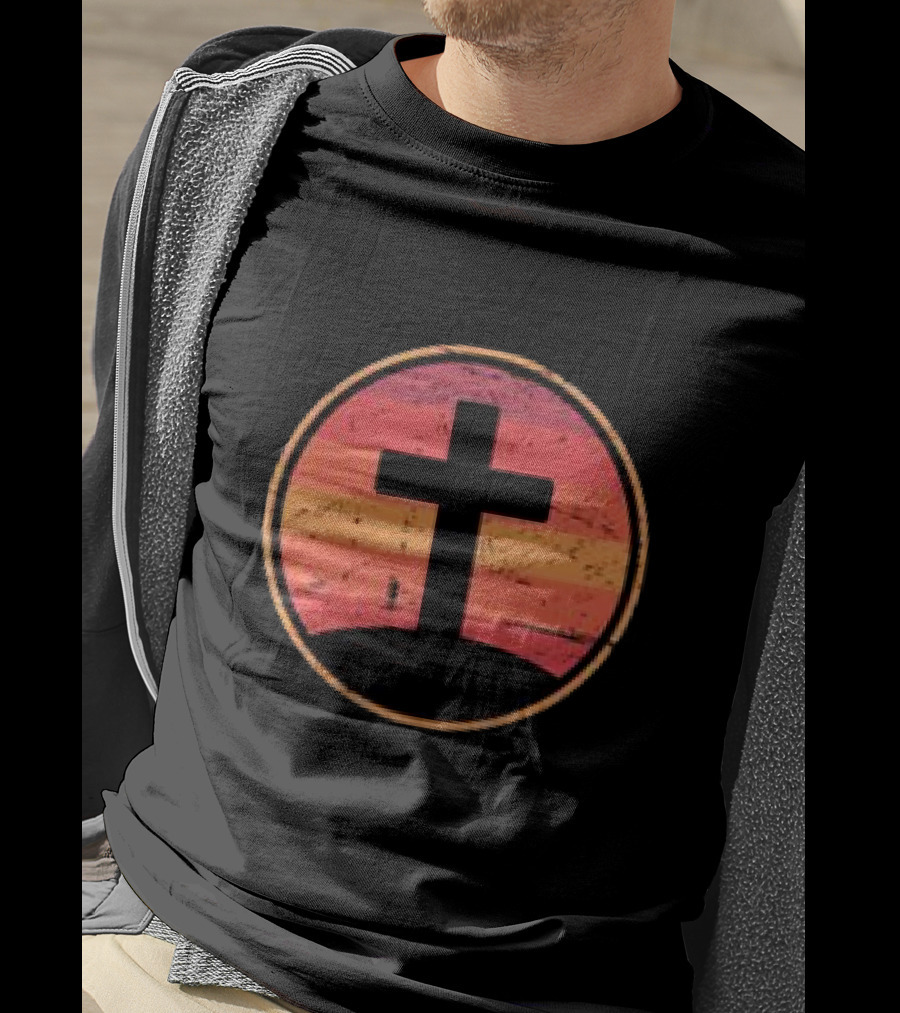 Retro Christian Cross Vintage Sunset On Champion T-Shirt