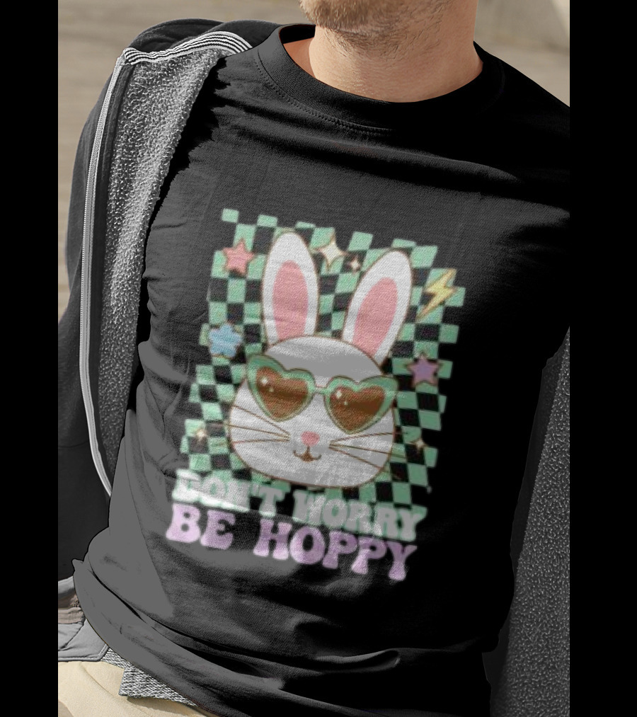 Groovy Retro Easter Bunny Dont Worry Be Hoppy T-Shirt