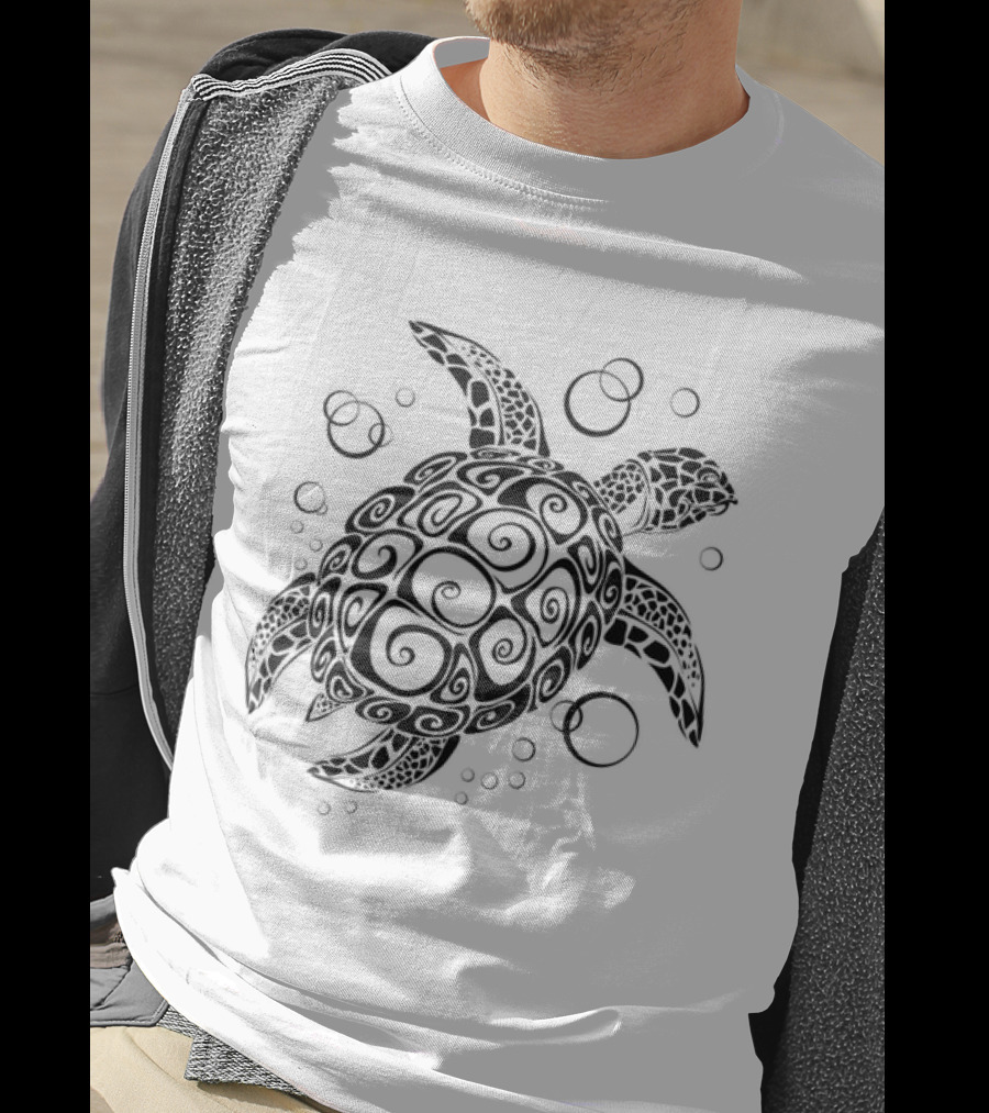 Sea Turtle Tribal Pattern With Bubbles T-Shirt