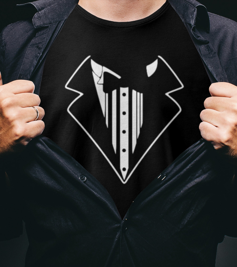 Tuxedo Jacket Bow Tie Lapel Button T-Shirt