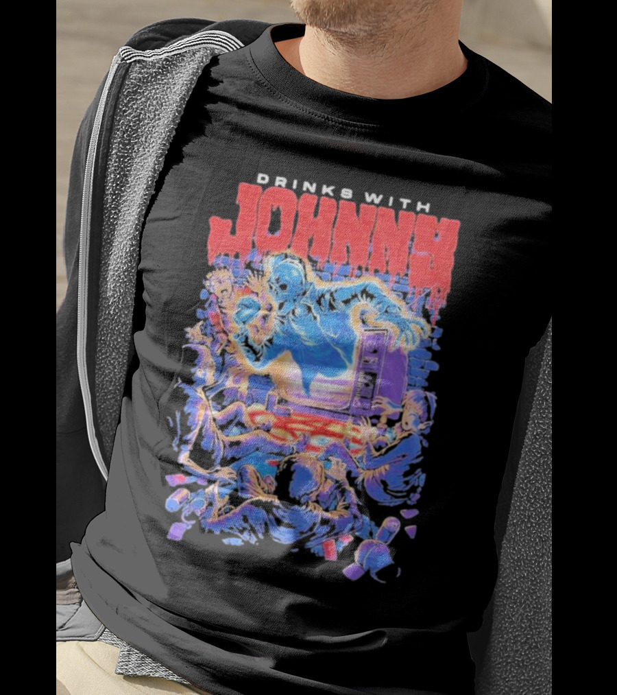 Drinks With Johnny The Summoning Skeleton Emerging From TV T-Shirt