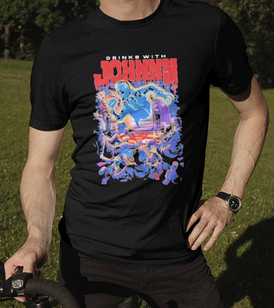Drinks With Johnny The Summoning Skeleton Emerging From TV T-Shirt