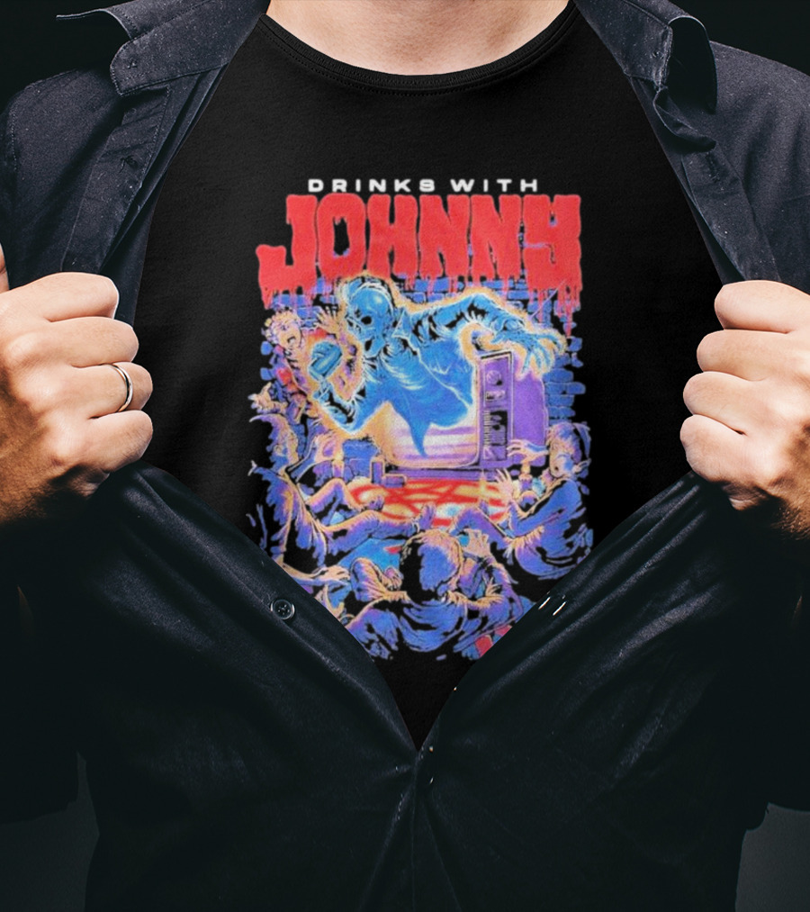 Drinks With Johnny The Summoning Skeleton Emerging From TV T-Shirt