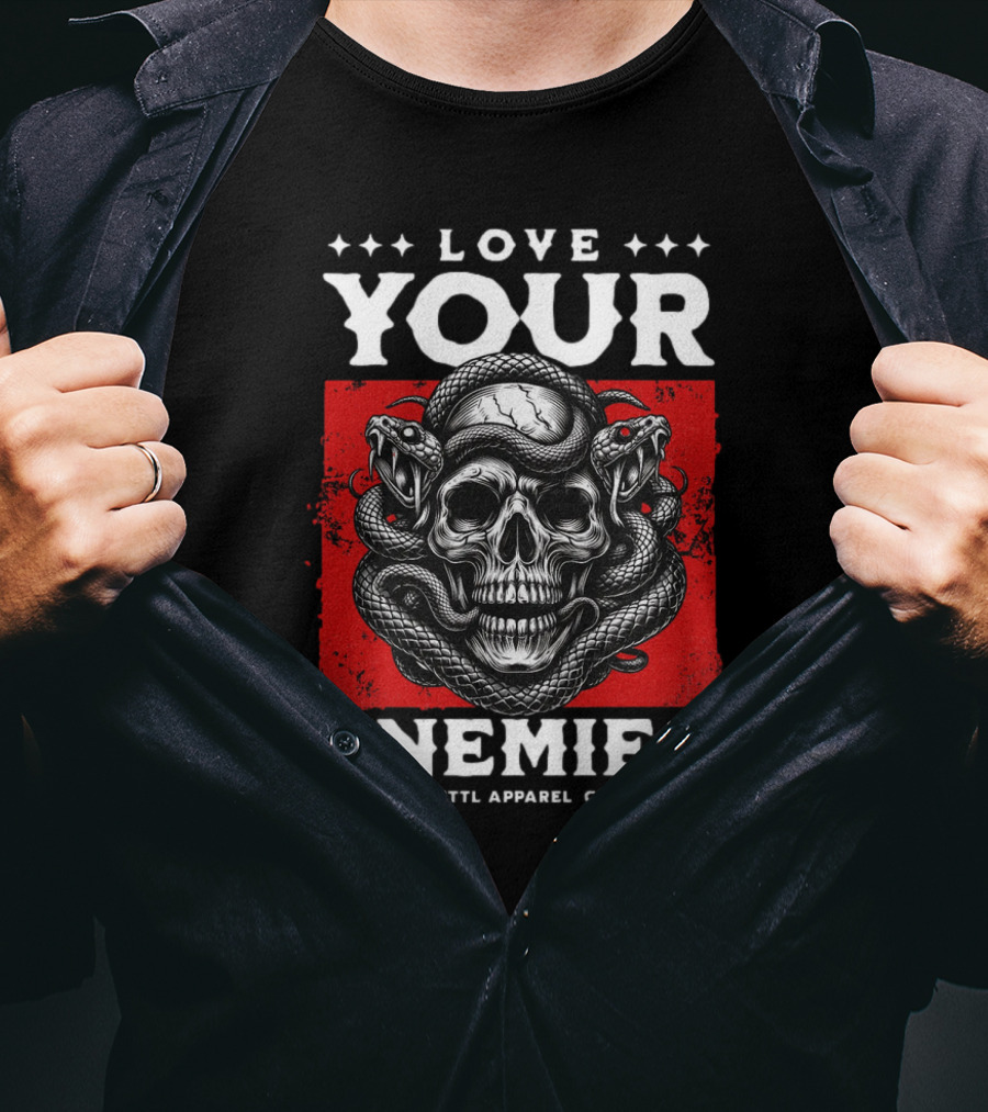 Love Your Enemies Skull With Snakes Kittl Apparel Co T-Shirt