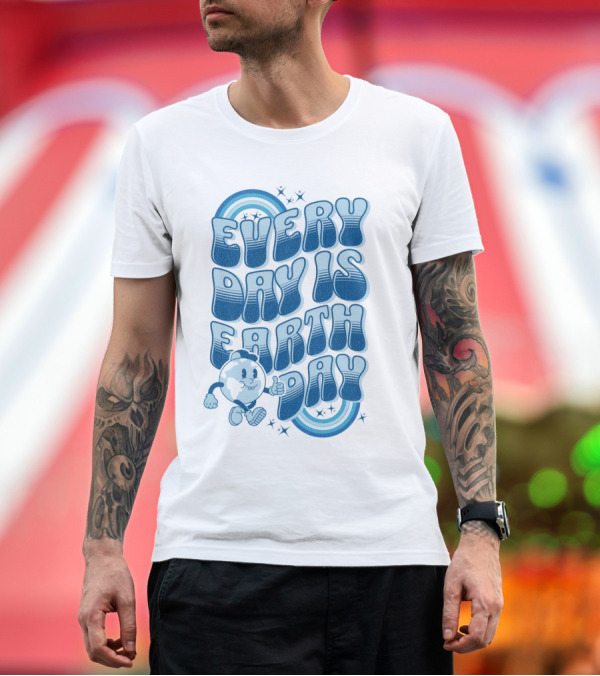 Premium T-Shirt: Every Day is Earth Day Cartoon Planet T-Shirt Every Day is Earth Day Cartoon Planet T-Shirt