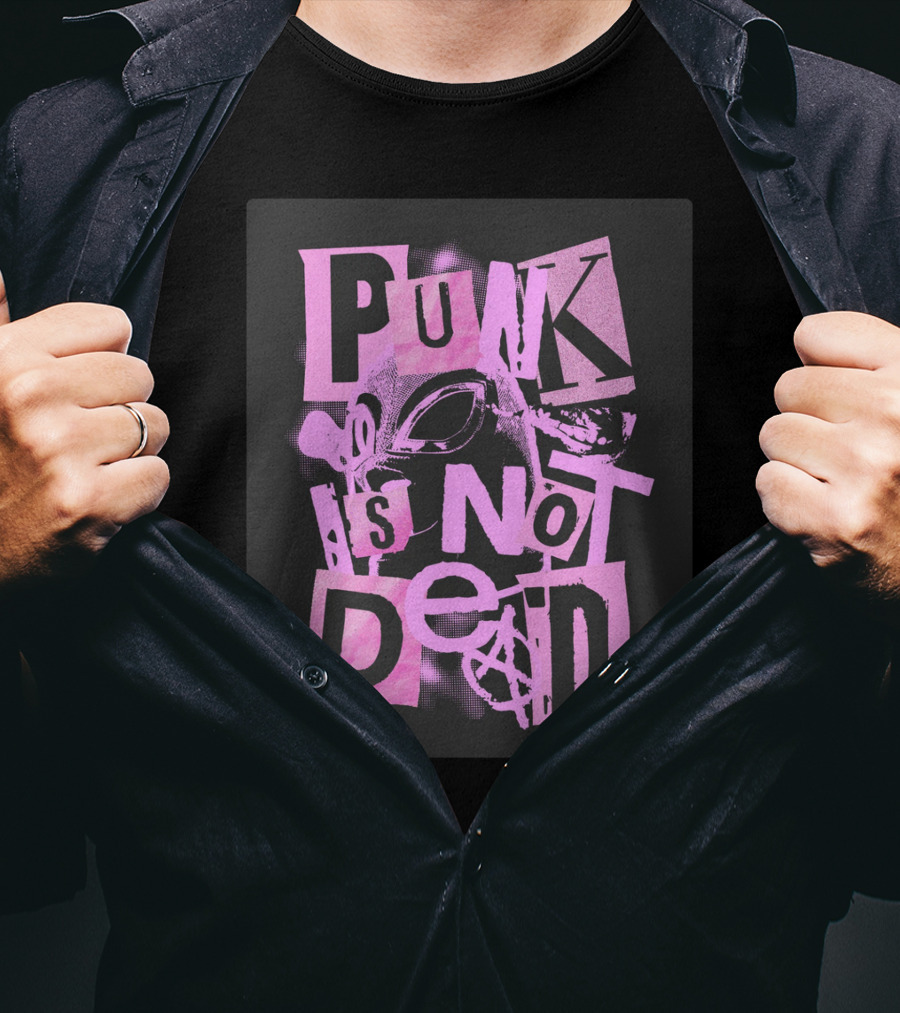 Punk Is Not Dead Mask And Anarchy Symbol Collage T-Shirt