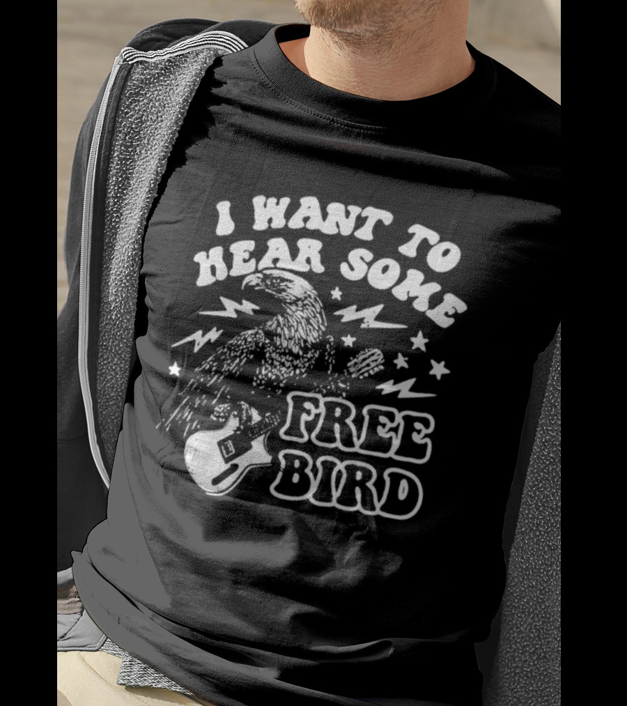 I Want To Hear Some Free Bird Eagle With Guitar And Lightning Bolts T-Shirt